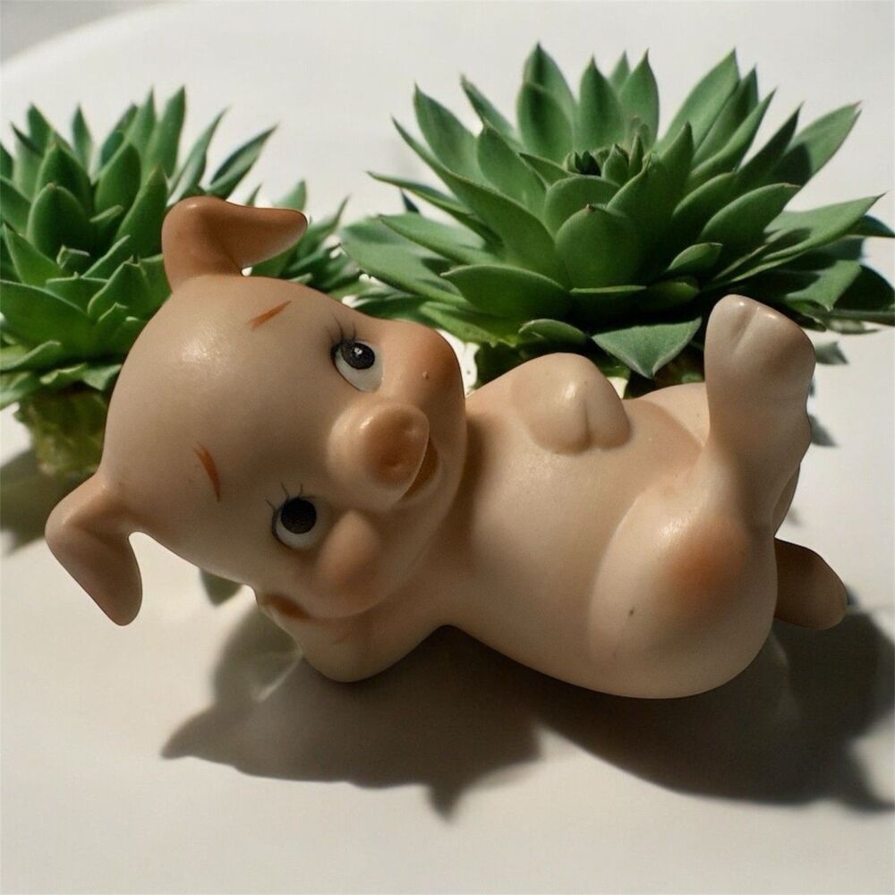 Vintage 60s Lefton Little Pig Porcelain Figurine Pink Baby Piglet W Sticker